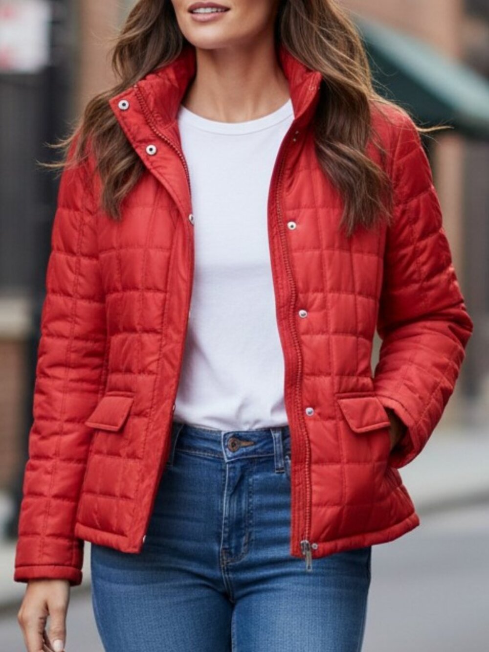 G.H. Bass Burnt Red Quilted Lightweight Puffer Coat